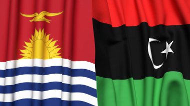 Gerçekçi kumaş dokusuna sahip KIRIBATI ve LIBYA bayrakları