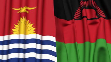 Gerçekçi kumaş dokusuna sahip KIRIBATI ve MALAWI bayrakları