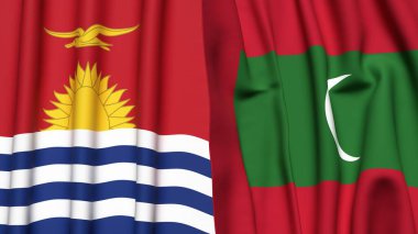 Gerçekçi kumaş dokusuna sahip KIRIBATI ve MALDIVES bayrakları