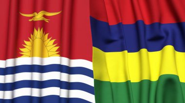 KIRIBATI ve MAURITIUS bayrakları gerçekçi kumaş dokusuyla