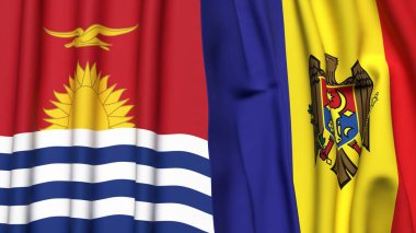 Gerçekçi kumaş dokusuna sahip KIRIBATI ve MOLDOVA bayrakları