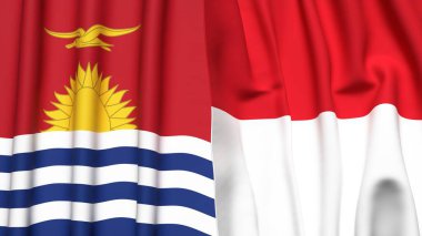 KIRIBATI ve Monako bayrakları gerçekçi kumaş dokusuyla