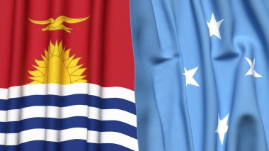 Gerçekçi kumaş dokusuna sahip KIRIBATI ve MICRONESIA bayrakları