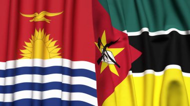 KIRIBATI ve MOZAMBIQUE bayrakları gerçekçi kumaş dokusuyla