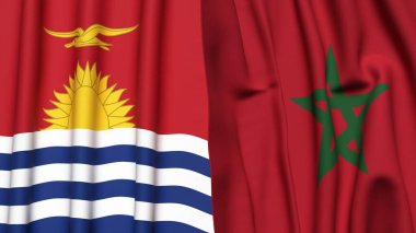 KIRIBATI ve MoroCCO bayrakları gerçekçi kumaş dokusuyla