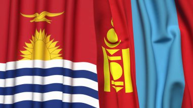KIRIBATI ve Mongol bayrakları gerçekçi kumaş dokusuyla