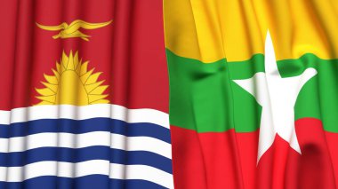 Gerçekçi kumaşlı KIRIBATI ve Myanmar bayrakları