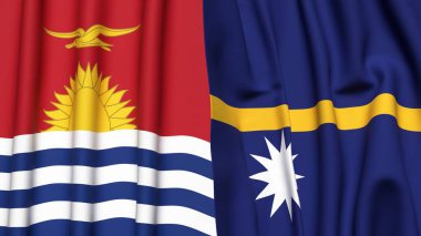 KIRIBATI ve NAURU 'nun gerçekçi kumaş dokusuna sahip bayrakları