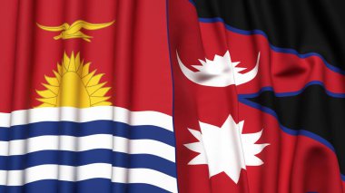 KIRIBATI ve NEPAL bayrakları gerçekçi kumaş dokusuyla