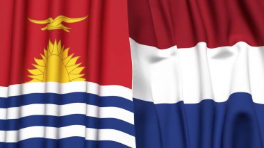 KIRIBATI ve NETHERLANDS bayrakları gerçekçi kumaş dokusuyla