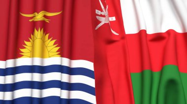 KIRIBATI ve OMAN bayrakları gerçekçi kumaş dokusuyla
