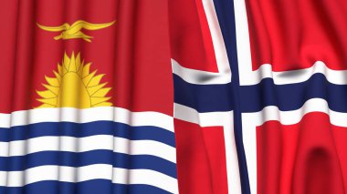 Gerçekçi kumaş dokusuna sahip KIRIBATI ve NORway bayrakları