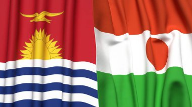 KIRIBATI ve NIGER bayrakları gerçekçi kumaş dokusuyla