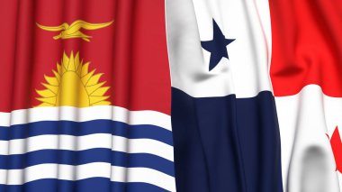 Gerçekçi kumaş dokusuna sahip KIRIBATI ve Panama bayrakları