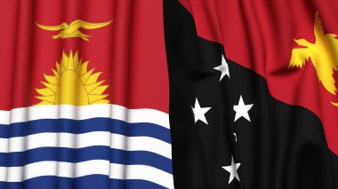 KIRIBATI ve PAPUA YENİ GUINEA bayrakları gerçekçi kumaş dokusuna sahip