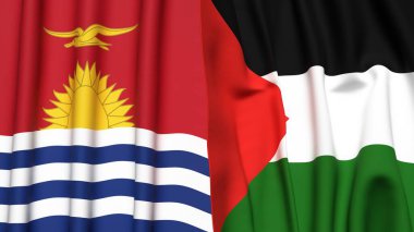 KIRIBATI ve Filistin 'in gerçekçi kumaş dokusuna sahip bayrakları