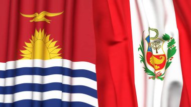 Gerçekçi kumaşlı KIRIBATI ve Peru bayrakları