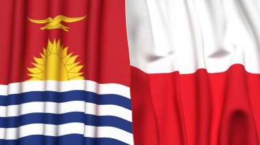 Gerçekçi kumaş dokusuna sahip KIRIBATI ve POLAND bayrakları