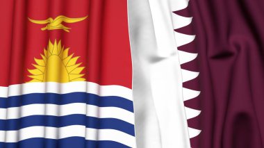KIRIBATI ve Katar bayrakları gerçekçi kumaş dokusuyla