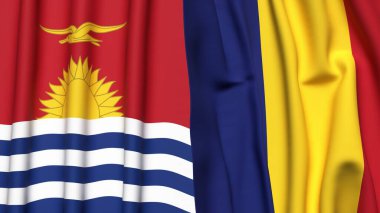 KIRIBATI ve ROMANIA bayrakları gerçekçi kumaş dokusuyla