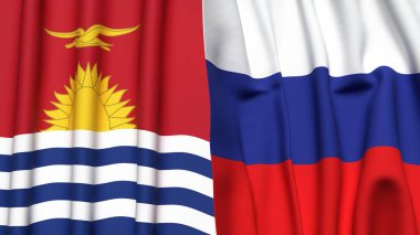 Gerçekçi kumaş dokusuna sahip KIRIBATI ve RUSSIA bayrakları