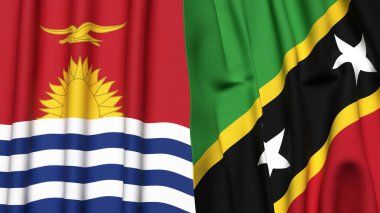 KIRIBATI ve SAINT KITTS bayrakları gerçekçi kumaş dokusuyla