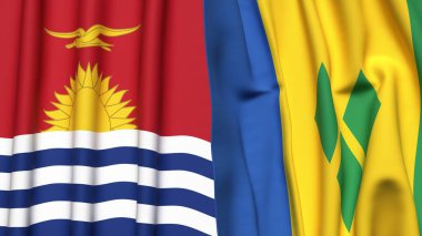 KIRIBATI ve SAINT VINCENT bayrakları gerçekçi kumaş dokusuyla