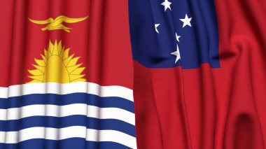 Gerçekçi kumaş dokusuna sahip KIRIBATI ve SAMOA bayrakları
