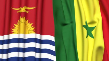KIRIBATI ve SENEGAL bayrakları gerçekçi kumaş dokusuyla
