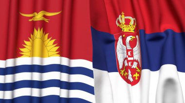KIRIBATI ve SERBIA bayrakları gerçekçi kumaş dokusuyla