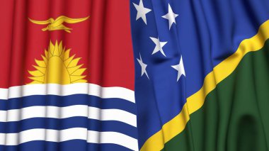 KIRIBATI Bayrakları ve SOLOMON Adaları Gerçekçi kumaş dokusuna sahip