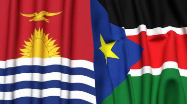 KIRIBATI ve GÜNEY SUDAN bayrakları gerçekçi kumaş dokusuyla