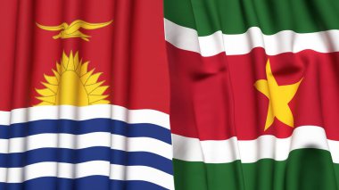KIRIBATI ve SURINAME bayrakları gerçekçi kumaş dokusuyla