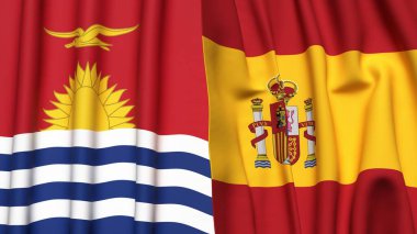 Gerçekçi kumaş desenli KIRIBATI ve İspanya bayrakları