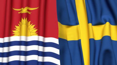 KIRIBATI ve SWEDEN bayrakları gerçekçi kumaş dokusuyla