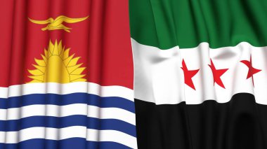 KIRIBATI ve SyRIA bayrakları gerçekçi kumaş dokusuyla