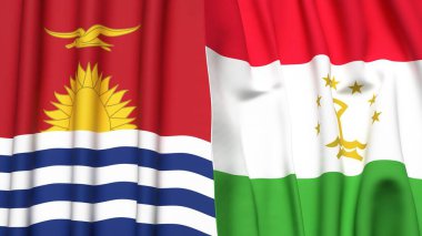 KIRIBATI ve TAJIKISTAN bayrakları gerçekçi kumaş dokusuyla