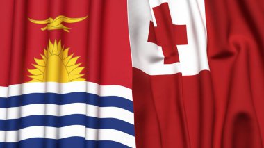 Gerçekçi kumaş dokusuna sahip KIRIBATI ve TONGA bayrakları