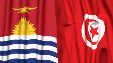 Gerçekçi kumaş dokusuna sahip KIRIBATI ve TUNISIA bayrakları