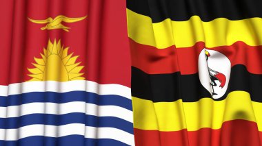 Gerçekçi kumaş dokusuna sahip KIRIBATI ve UGANDA bayrakları