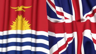 KIRIBATI ve KINGDOM 'un gerçekçi kumaş dokusuyla bayrakları