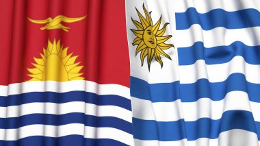 Gerçekçi kumaş dokusuna sahip KIRIBATI ve Uruguay bayrakları