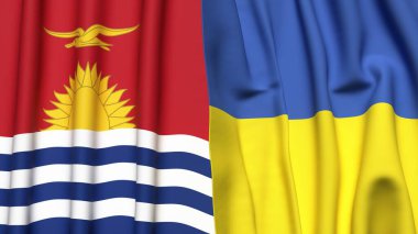 Gerçekçi kumaş dokusuna sahip KIRIBATI ve UKRAINE bayrakları