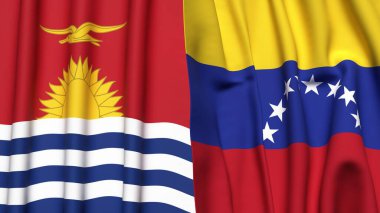 Gerçekçi kumaş dokusuna sahip KIRIBATI ve Venezuela bayrakları