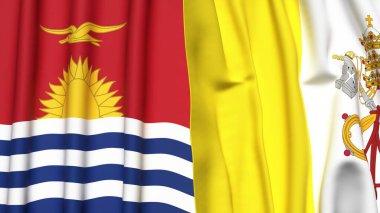 KIRIBATI ve VATİKAN bayrakları gerçekçi kumaş dokusuna sahip