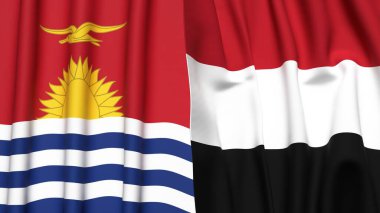 KIRIBATI ve YEmen bayrakları gerçekçi kumaş dokusuyla