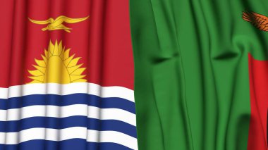 Gerçekçi kumaş dokusuna sahip KIRIBATI ve ZAMBIA bayrakları
