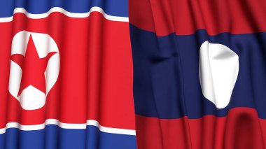 KOREA Bayrakları Kuzey ve LAOS Gerçekçi kumaş desenli