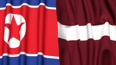 KOREA Kuzey ve LATVIA bayrakları gerçekçi kumaş dokusuna sahip