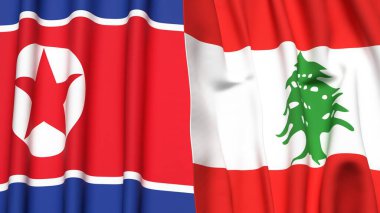 Kuzey Kore ve LEBANON bayrakları gerçekçi kumaş dokusuyla